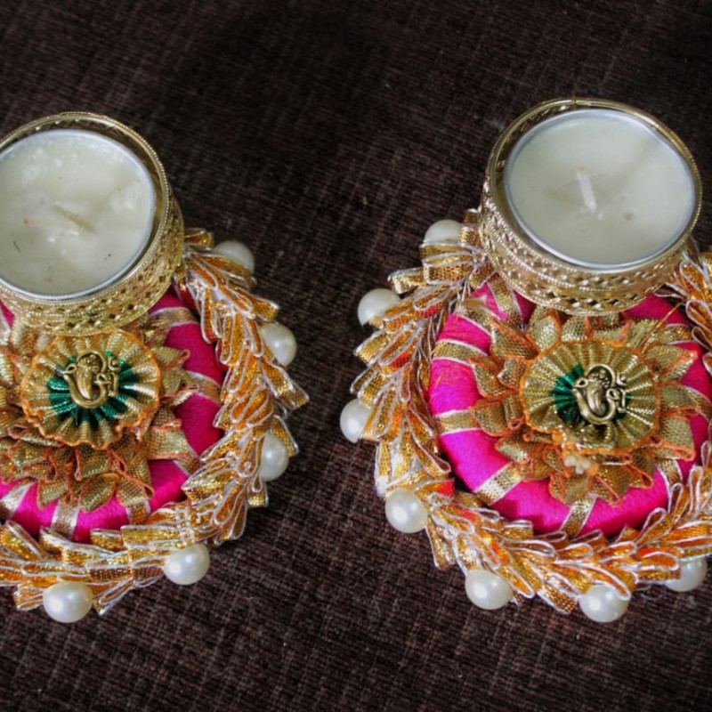 Designer Diya Plus Candle Holder With Handmade Flower 