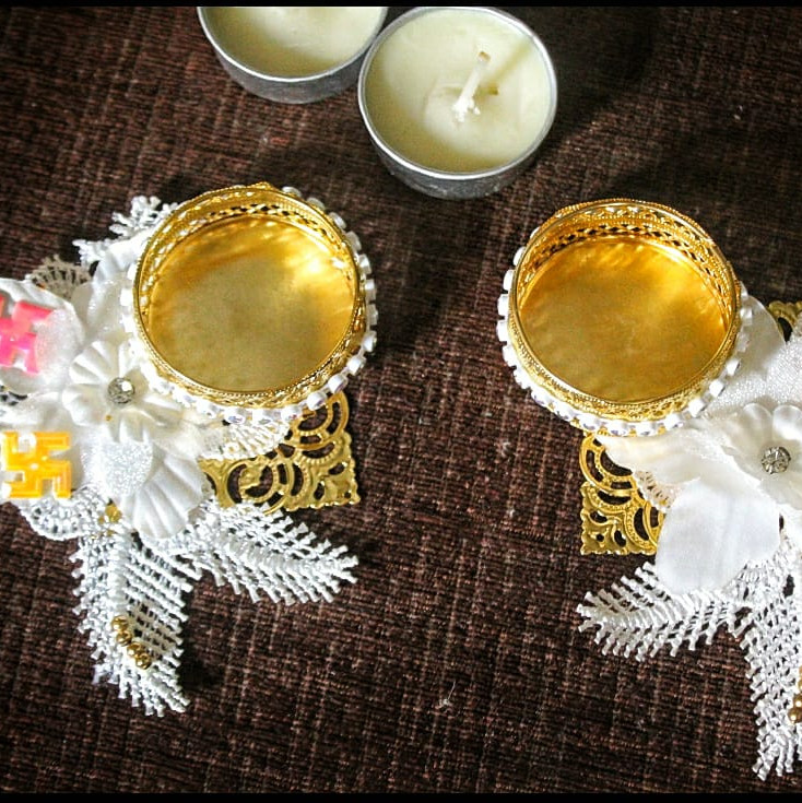White Decorative Diya for Diwali Plus Candle Holder