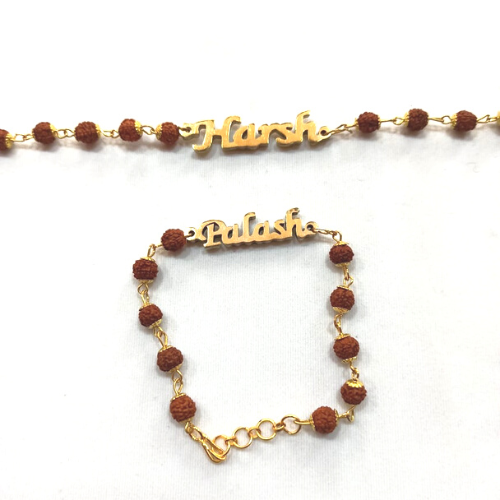 Customized Name Bracelet With Rudraksha Beads Best Gift