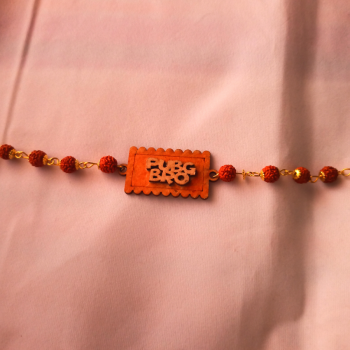 PubG Bro Text MDF Rakhi WIth Rudraksh Beads PubG Bro Text MDF Rakhi WIth Rudraksh Beads