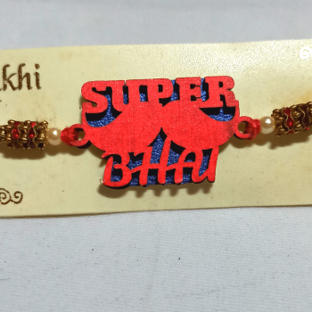 Super Bhai Moustache Single Color English Text Rakhi