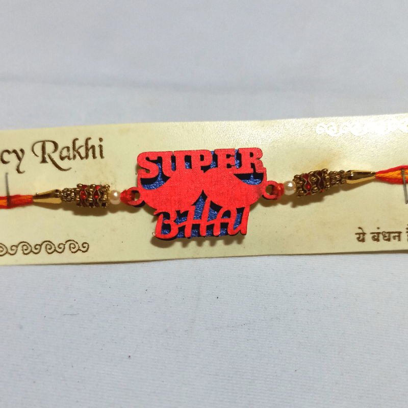 Super Bhai Moustache Single Color English Text Rakhi