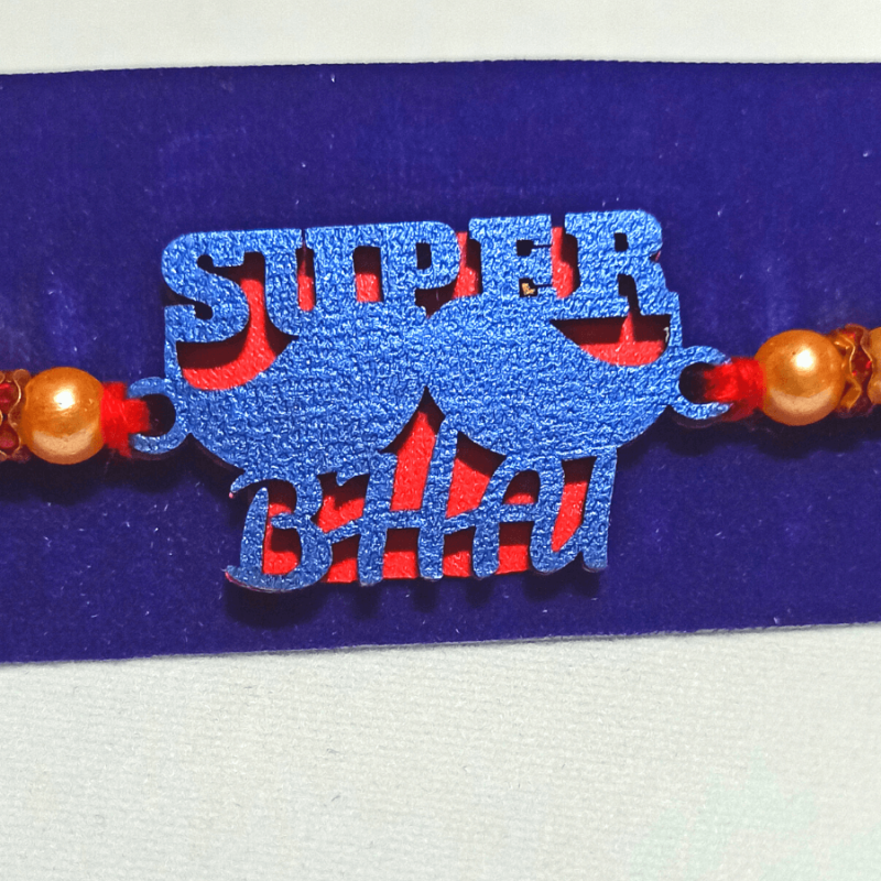 Super Bhai Moustache Single Color English Text Rakhi