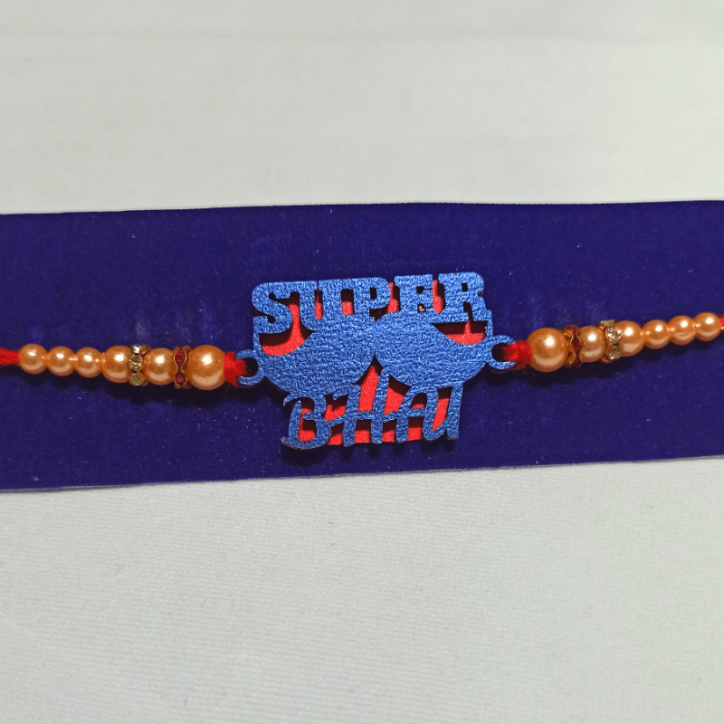 Super Bhai Moustache Single Color English Text Rakhi