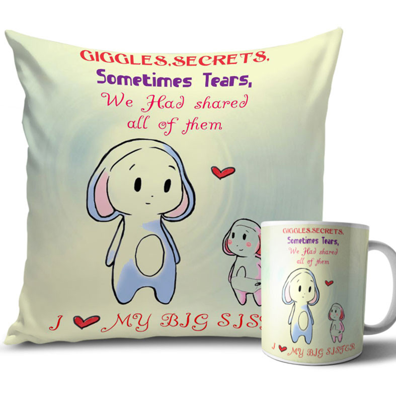 Light Yellow Colour Rakhi Cushion and Mug Combo 12 X 12 Inches