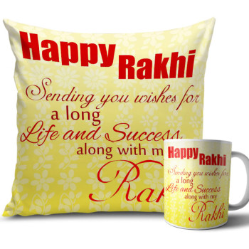 White Flowers Rakhi Cushion and Mug Combo 12 X 12 Inches White Flowers Rakhi Cushion and Mug Combo 12 X 12 Inches