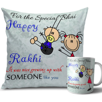 Silver and Grey Colour Rakhi Cushion and Mug Combo 12 X 12 Inches Silver and Grey Colour Rakhi Cushion and Mug Combo 12 X 12 Inches