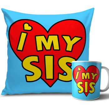 Red Heart with Sky Blue Colour Rakhi Cushion and Mug Combo 12 X 12 Inches Red Heart with Sky Blue Colour Rakhi Cushion and Mug Combo 12 X 12 Inches