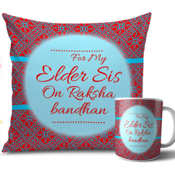 Sky Blue and Red Colour Rakhi Cushion and Mug Combo 12 X 12 Inches Sky Blue and Red Colour Rakhi Cushion and Mug Combo 12 X 12 Inches