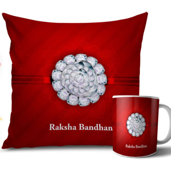 Silver Flower Blue and Red Colour Rakhi Cushion and Mug Combo 12 X 12 Inches Silver Flower Blue and Red Colour Rakhi Cushion and Mug Combo 12 X 12 Inches