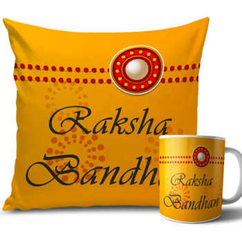 Orange Circle with Yellow Colour Rakhi Cushion and Mug Combo 12 X 12 Inches Orange Circle with Yellow Colour Rakhi Cushion and Mug Combo 12 X 12 Inches