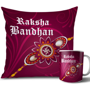 Swastik Symbol with Pink Colour Rakhi Cushion and Mug Combo 12 X 12 Inches Swastik Symbol with Pink Colour Rakhi Cushion and Mug Combo 12 X 12 Inches