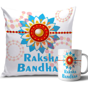 Yellow and Red Dote Design With White Colour Rakhi Cushion and Mug Combo 12 X 12 Inches Yellow and Red Dote Design With White Colour Rakhi Cushion and Mug Combo 12 X 12 Inches