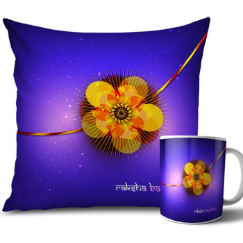 Yellow Flower with Blue and Purple Colour Rakhi Cushion and Mug Combo 12 X 12 Inches Yellow Flower with Blue and Purple Colour Rakhi Cushion and Mug Combo 12 X 12 Inches