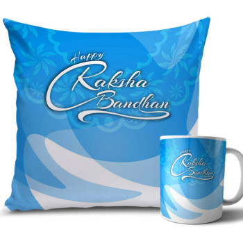 Light and Sea Blue Colour Rakhi Cushion and Mug Combo 12 X 12 Inches Light and Sea Blue Colour Rakhi Cushion and Mug Combo 12 X 12 Inches