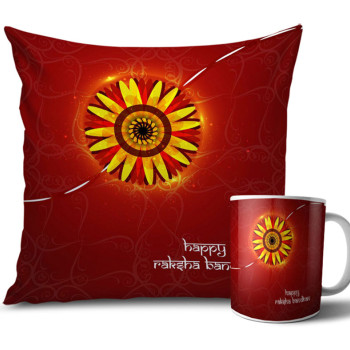 Yellow Flower with Dark Red Colour Rakhi Cushion and Mug Combo 12 X 12 Inches Yellow Flower with Dark Red Colour Rakhi Cushion and Mug Combo 12 X 12 Inches