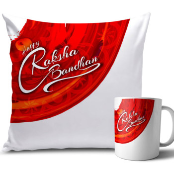 White and Dark Red Colour Rakhi Cushion and Mug Combo 12 X 12 Inches White and Dark Red Colour Rakhi Cushion and Mug Combo 12 X 12 Inches