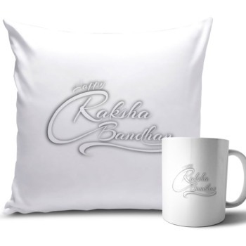 White Colour Rakhi Cushion and Mug Combo 12 X 12 Inches White Colour Rakhi Cushion and Mug Combo 12 X 12 Inches