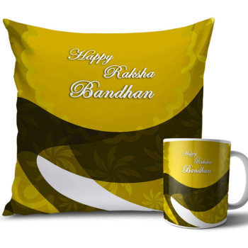 Dark Brown and Dark Golden Colour Rakhi Cushion and Mug Combo 12 X 12 Inches Dark Brown and Dark Golden Colour Rakhi Cushion and Mug Combo 12 X 12 Inches