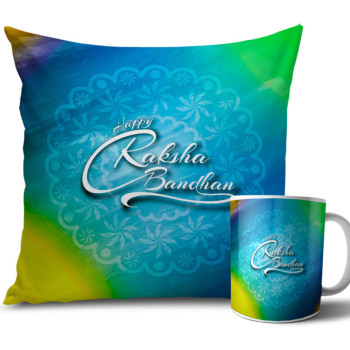 Light Green and Blue Colour Rakhi Cushion and Mug Combo 12 X 12 Inches Light Green and Blue Colour Rakhi Cushion and Mug Combo 12 X 12 Inches
