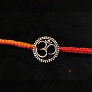 Silver Rakhi Om Design With Outer Circle Silver Rakhi Om Design With Outer Circle