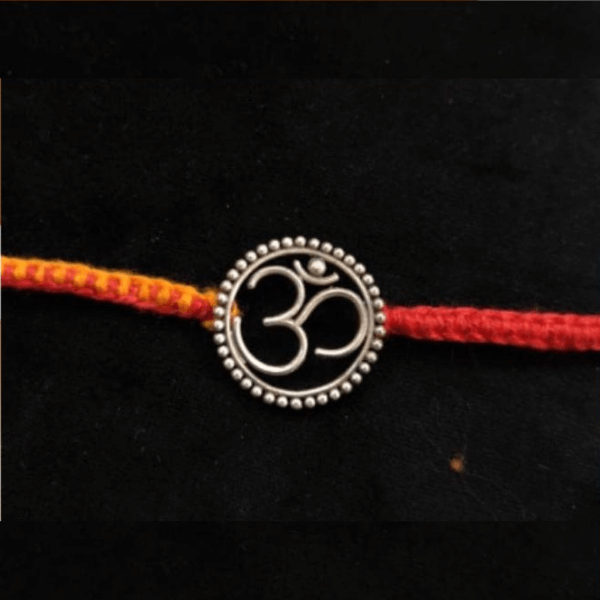Silver Rakhi Om Design With Outer Circle