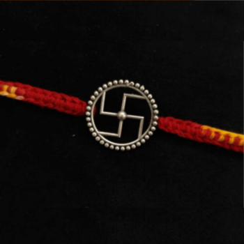 Silver Swastik Rakhi With Outer Circle Silver Swastik Rakhi With Outer Circle