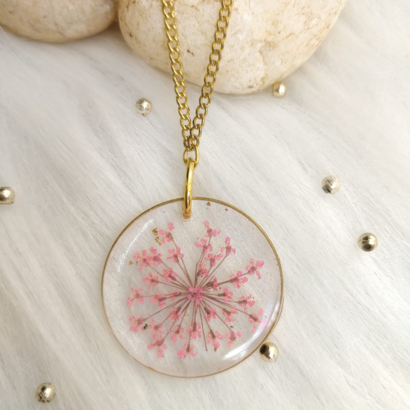 Elegant Resin Pendant With Real Flowers - Perfect Gift for Her