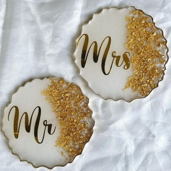 Mr.and Mrs, Couple Resin Coasters Set ( Set Of 2 )