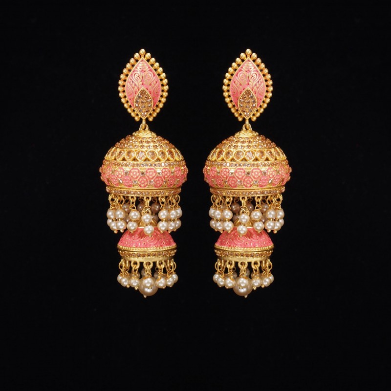Minakari Earrings Pink