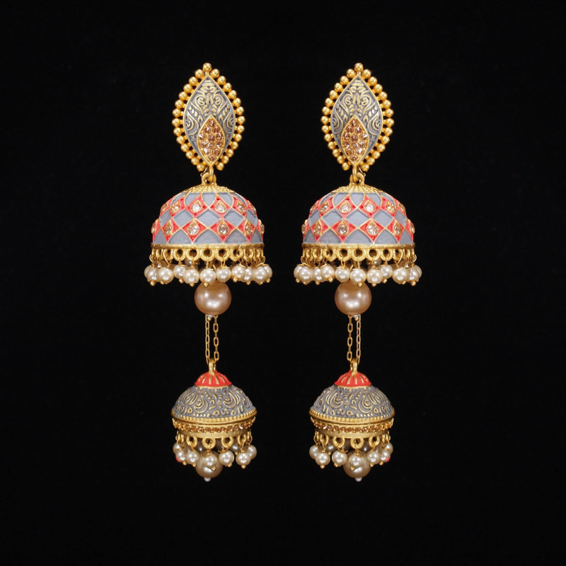 Minakari Earrings Grey Pink