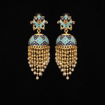 Minakari Earrings Blue Rajwadi Polish