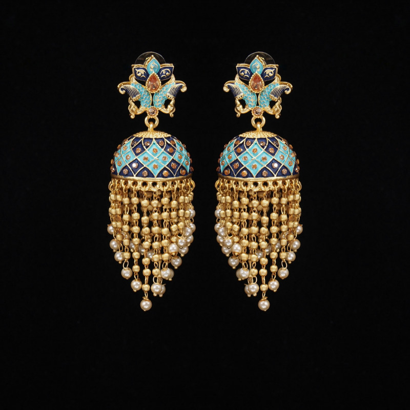 Minakari Earrings Blue Rajwadi Polish