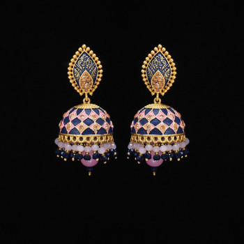 Minakari Earrings Blue Pink Rajwadi Polish