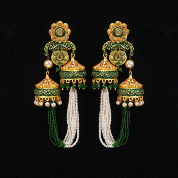 Minakari Earrings Green-White Rajwadi Polish
