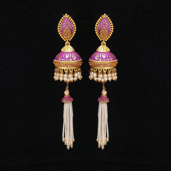 Minakari Earrings Rani Color White Moti