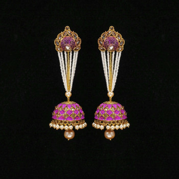 Minakari Earrings Rani Color Rajwadi Polish