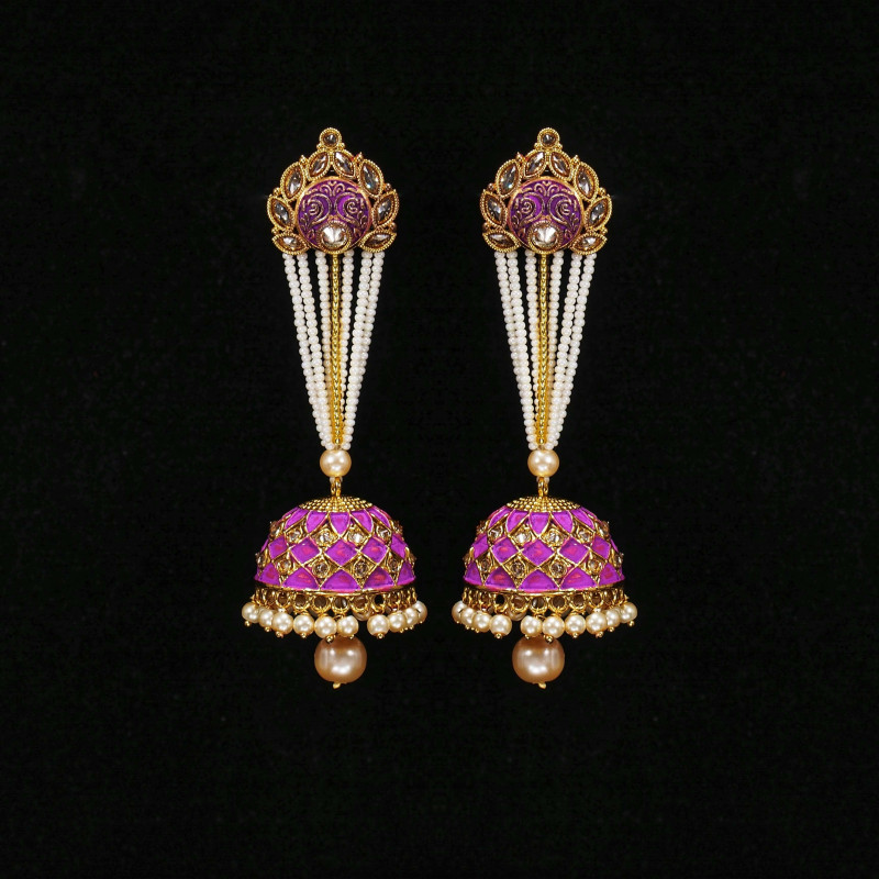 Minakari Earrings Rani Color Rajwadi Polish
