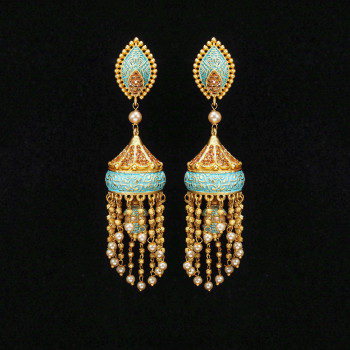 Minakari Earrings Blue Color Rajwadi Polish