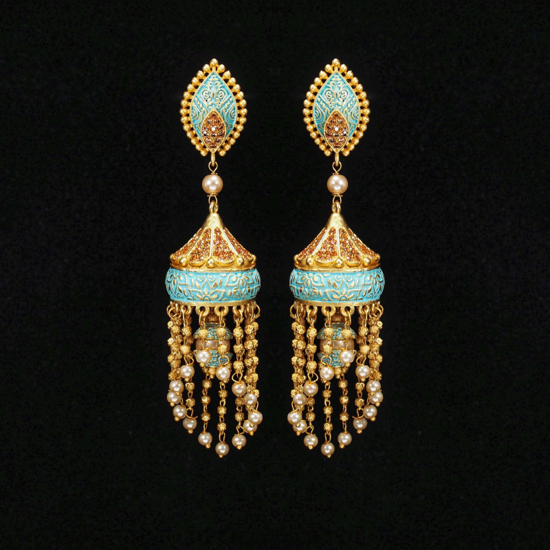 Minakari Earrings Blue Color Rajwadi Polish