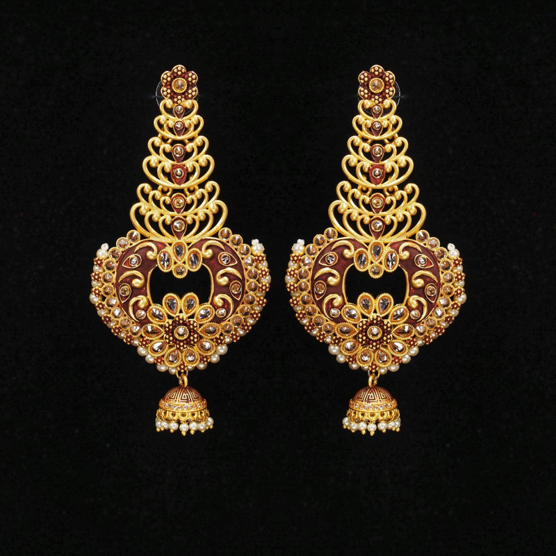 Minakari Earrings Brown Color Rajwadi Polish