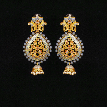 Minakari Earrings Grey Color Rajwadi Polish Minakari Earrings Grey Color Rajwadi Polish