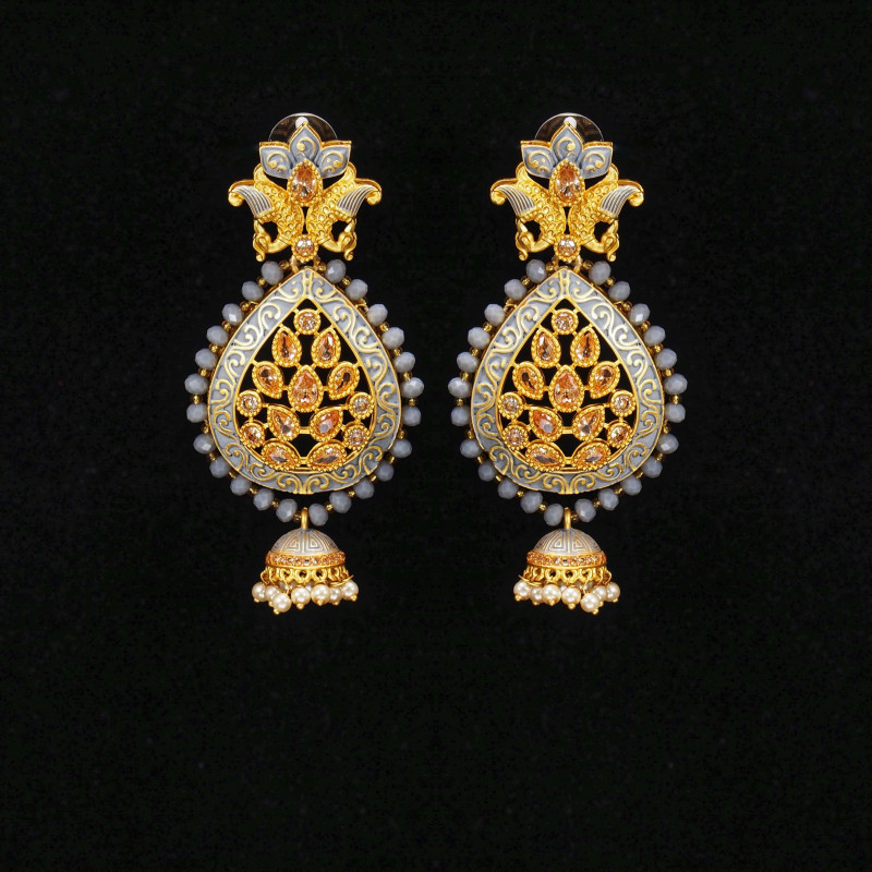 Minakari Earrings Grey Color Rajwadi Polish