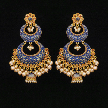 Chandbali Blue Minakari Earrings Rajwadi Polish