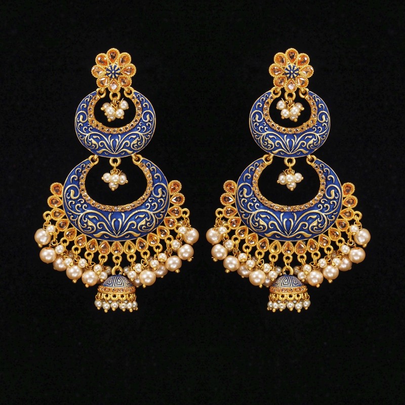 Chandbali Blue Minakari Earrings Rajwadi Polish