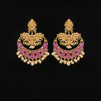 Minakari Earrings Rani Color Rajwadi Polish