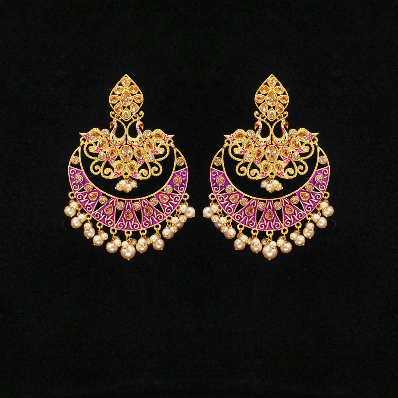 Minakari Earrings Rani Color Rajwadi Polish