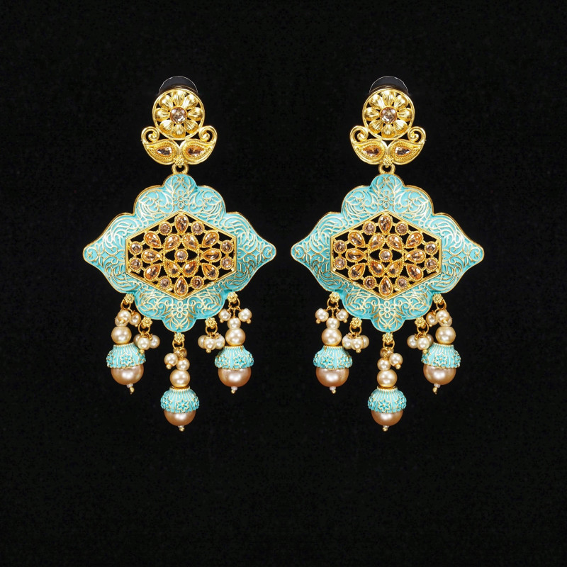 Light Blue Minakari Earrings Rajwadi Polish