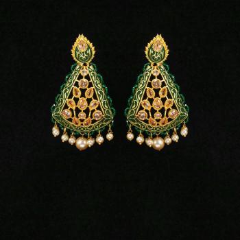 Dark Green Minakari Earrings Rajwadi Polish Dark Green Minakari Earrings Rajwadi Polish