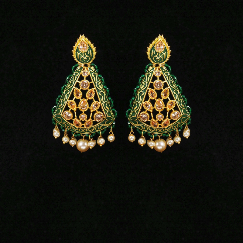 Dark Green Minakari Earrings Rajwadi Polish